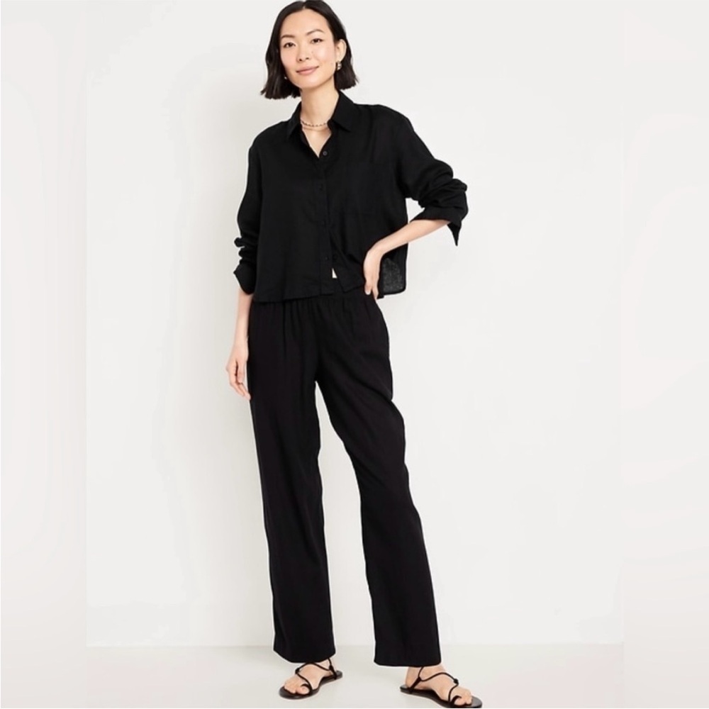 NEW! Old Navy Black High-Waisted Linen-Blend Straight Ankle Pants - #683251 🩷
